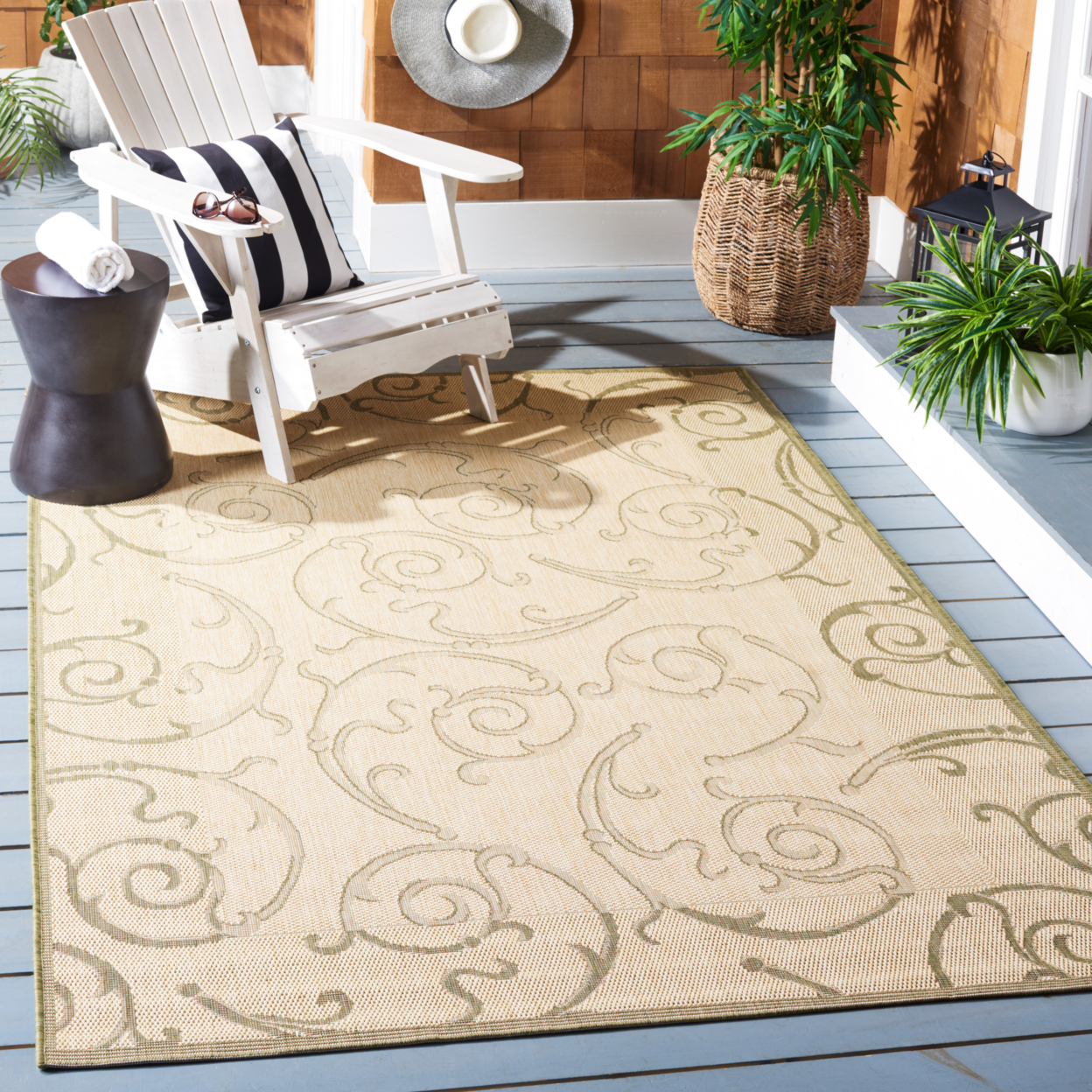 SAFAVIEH Outdoor CY2665-1E01 Courtyard Natural / Olive Rug - 6' 7 X 9' 6