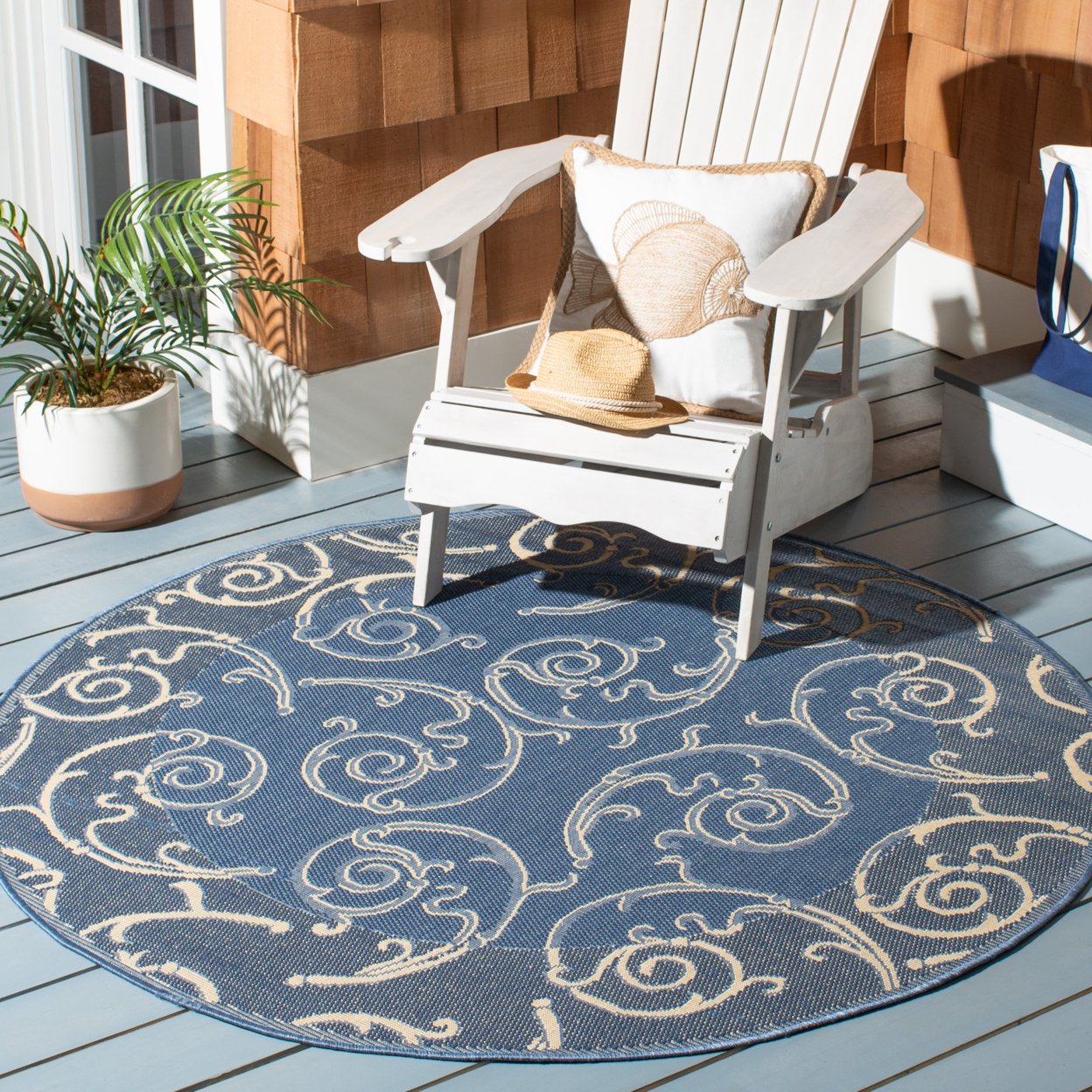 SAFAVIEH Outdoor CY2665-3103 Courtyard Blue / Natural Rug - 6' 7 Square