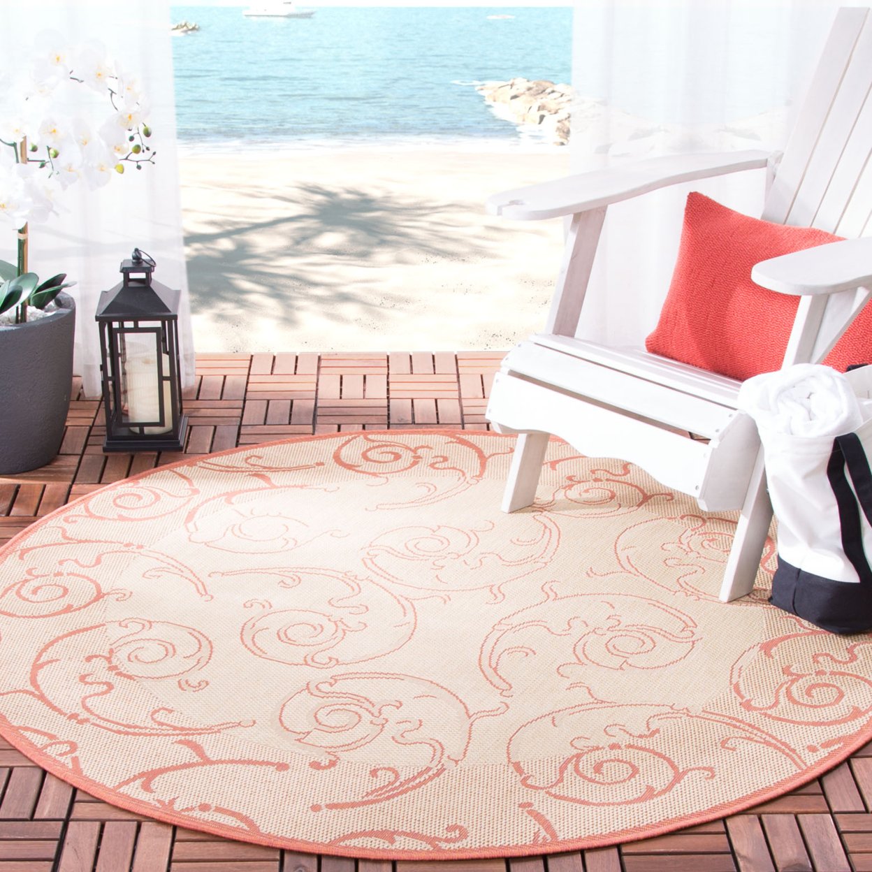 SAFAVIEH Outdoor CY2665-3201 Courtyard Natural / Terra Rug - 6' 7 Square