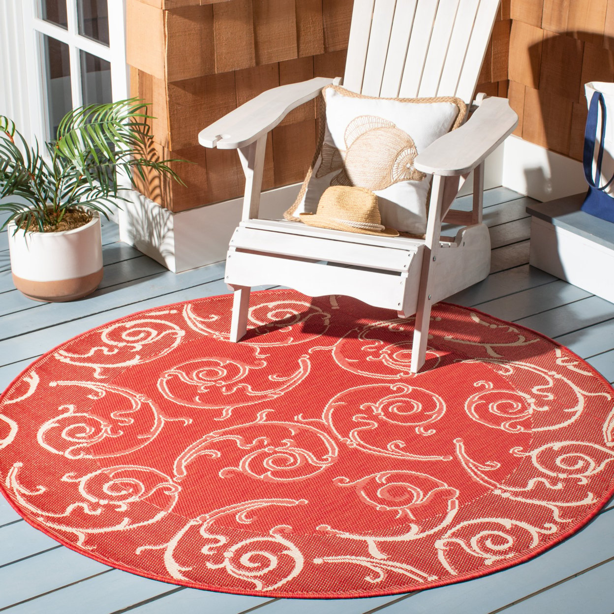 SAFAVIEH Outdoor CY2665-3707 Courtyard Red / Natural Rug - 7' 10 Square