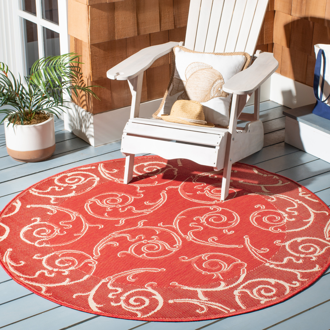 SAFAVIEH Outdoor CY2665-3707 Courtyard Red / Natural Rug - 6' 7 Round