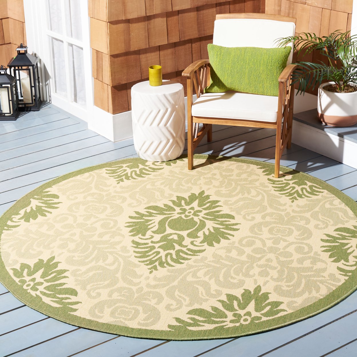 SAFAVIEH Outdoor CY2714-1E01 Courtyard Natural / Olive Rug - 5' 3 X 7' 7