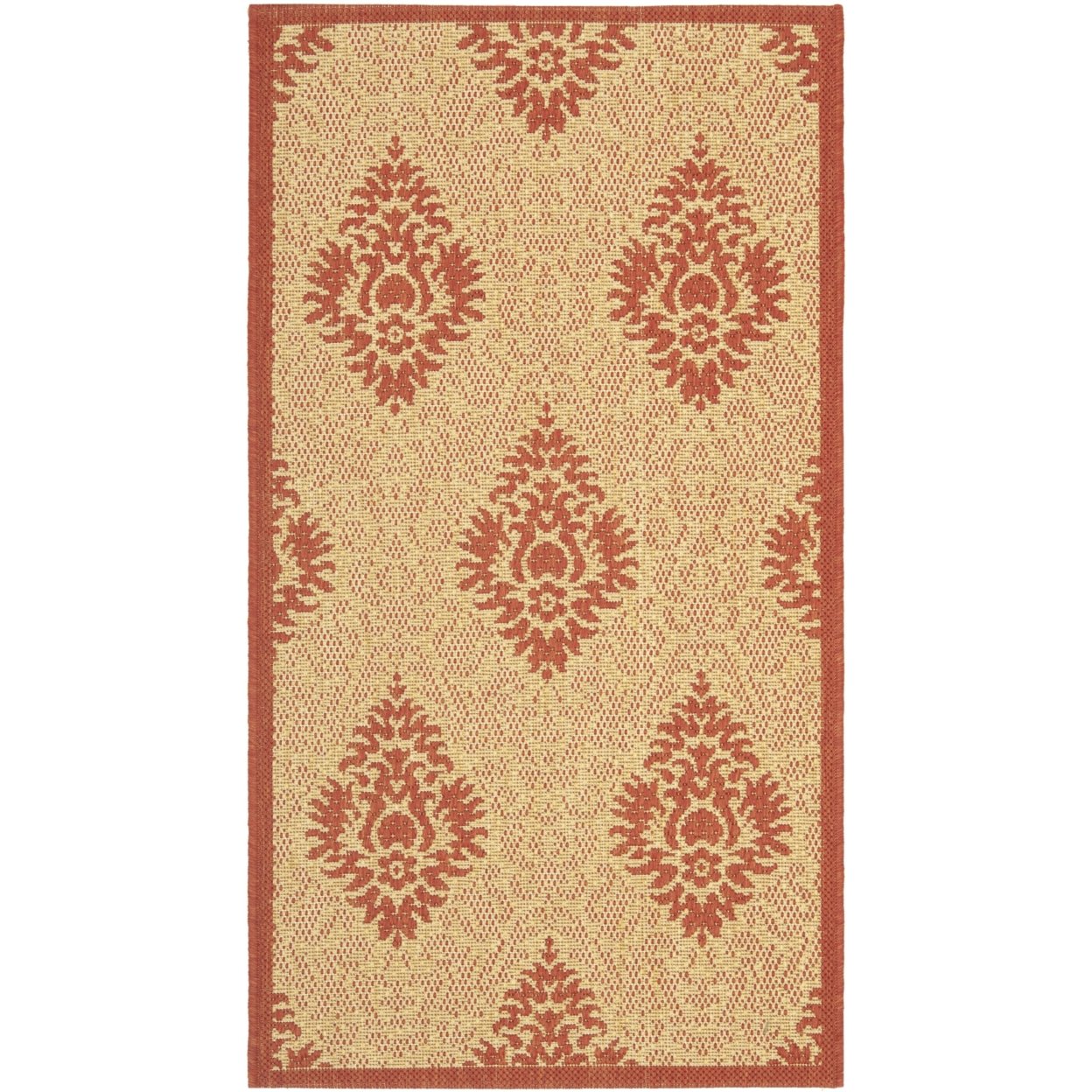 SAFAVIEH Outdoor CY2714-3701 Courtyard Natural / Red Rug - 5' 3 Round