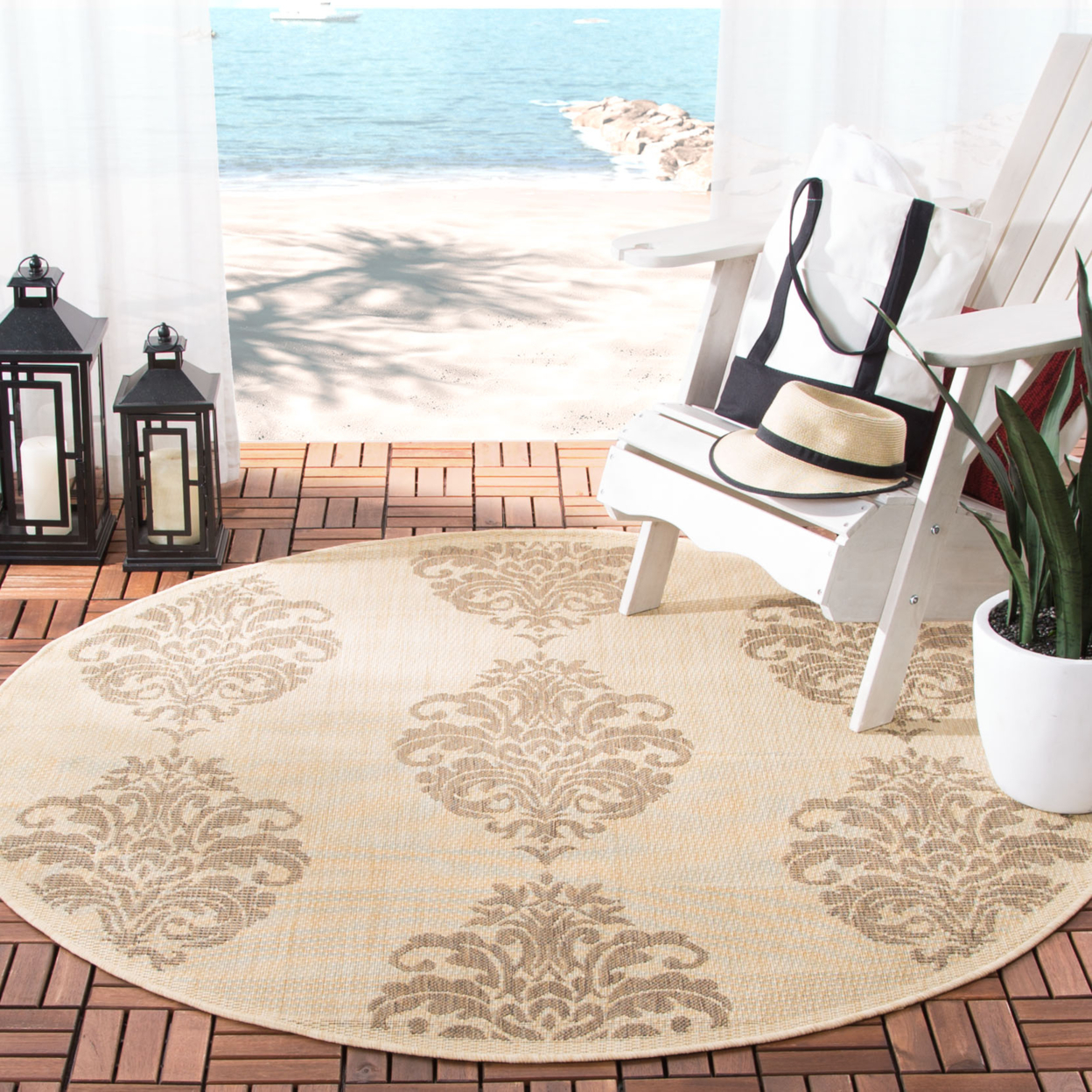 SAFAVIEH Outdoor CY2720-3001 Courtyard Natural / Brown Rug - 5' 3 X 7' 7