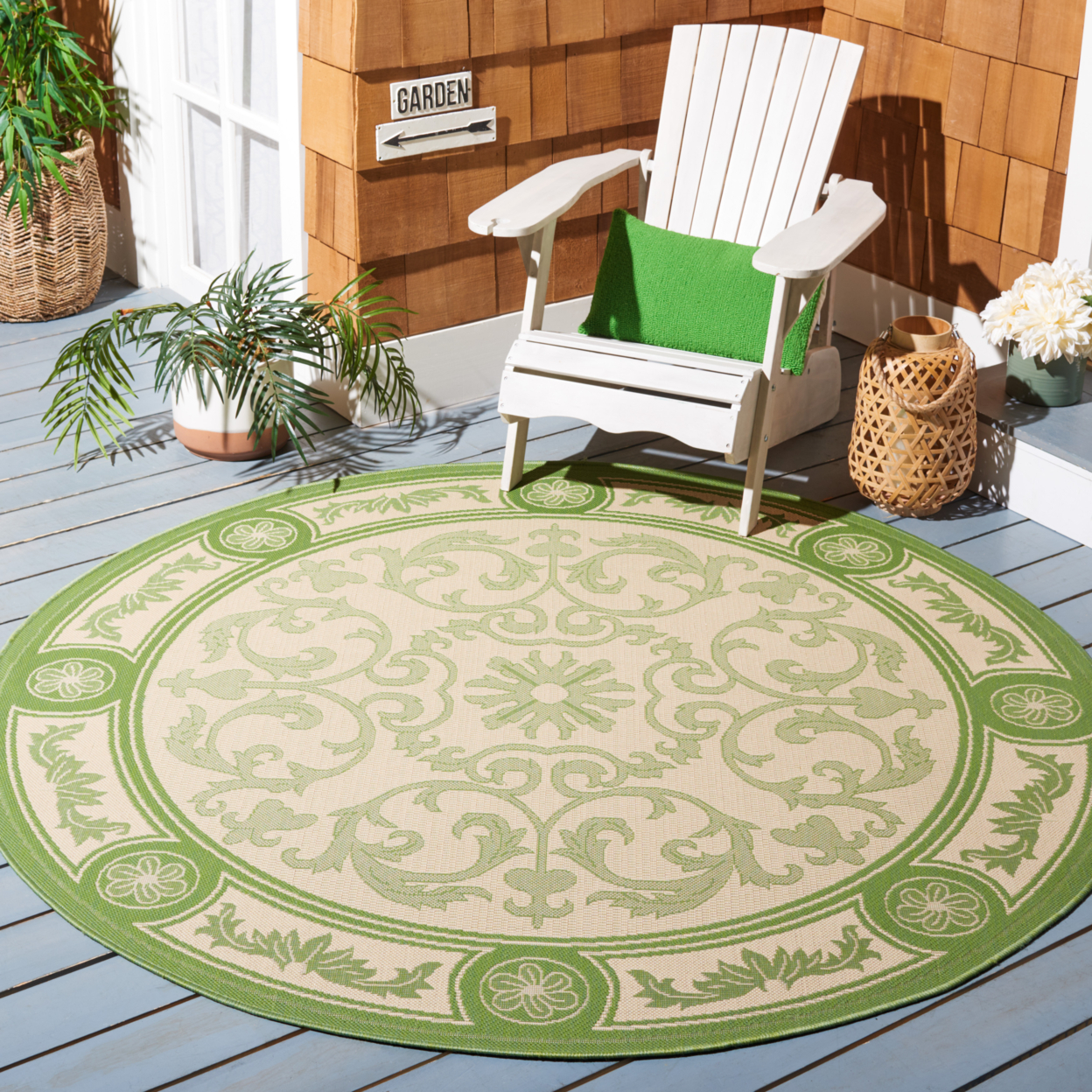 SAFAVIEH Outdoor CY2829-1E01 Courtyard Natural / Olive Rug - 4' X 5' 7