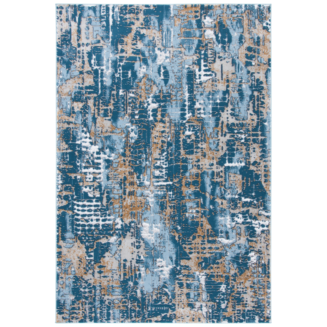 SAFAVIEH Lagoon Collection LGN174M Blue / Gold Rug - 6-7 X 6-7 Square