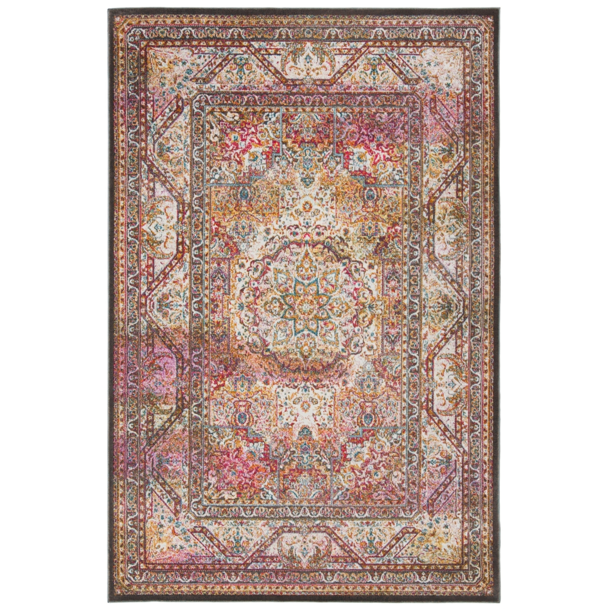 SAFAVIEH Luxor Collection LUX322A Ivory / Fuchsia Rug - 3' X 5'