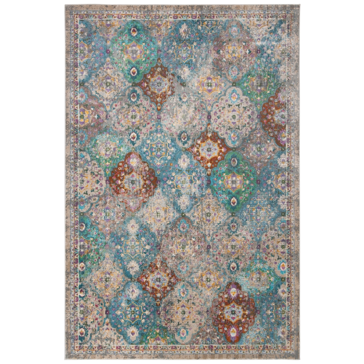 SAFAVIEH Luxor Collection LUX329A Ivory / Turquoise Rug - 3' X 5'