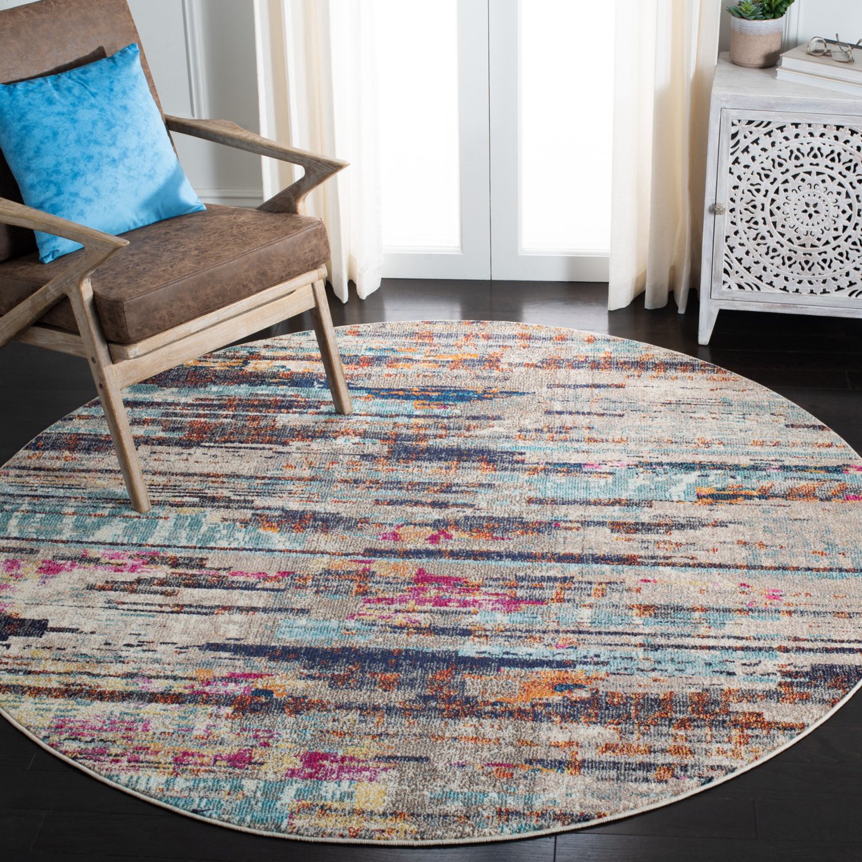 SAFAVIEH Madison Collection MAD419F Grey / Turquoise Rug - 5' Square
