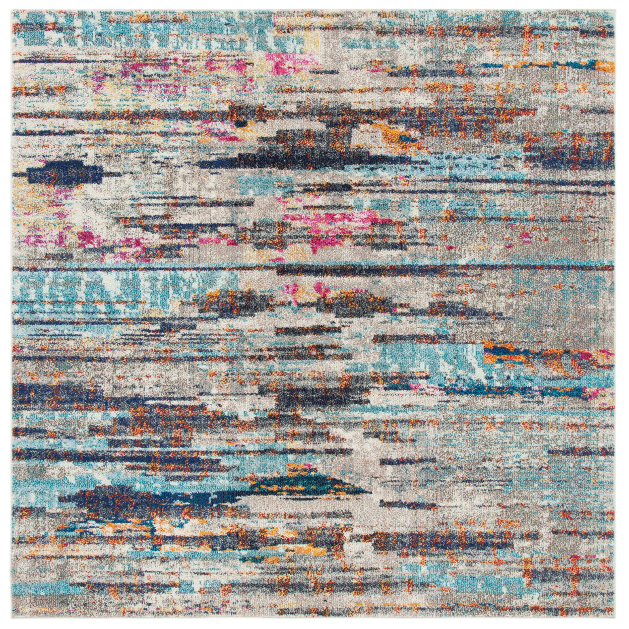 SAFAVIEH Madison Collection MAD419F Grey / Turquoise Rug - 6' 7 Square