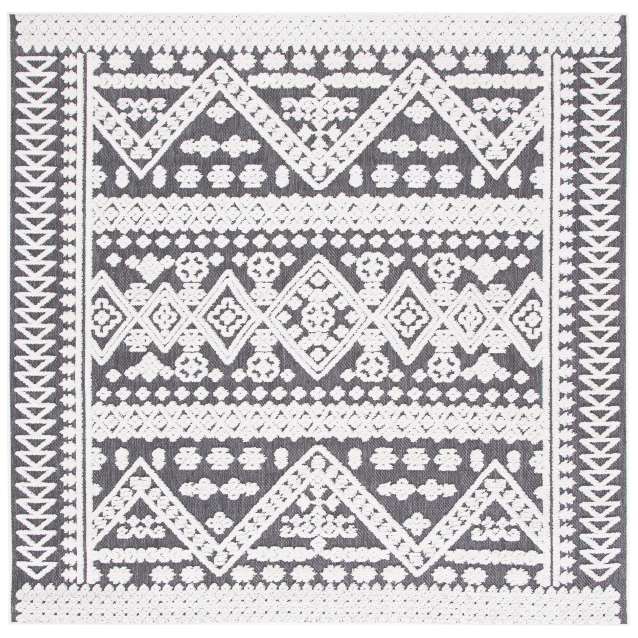 SAFAVIEH Outdoor CBN658A Cabana Collection Ivory / Grey Rug - 6-7 X 6-7 Square