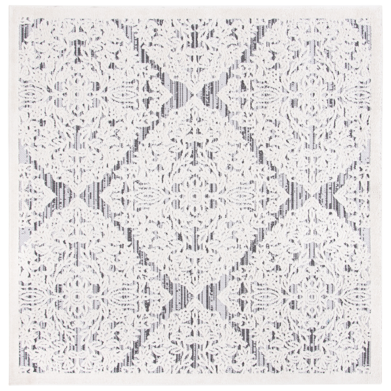 SAFAVIEH Outdoor CBN660A Cabana Collection Ivory / Grey Rug - 6-7 X 6-7 Square