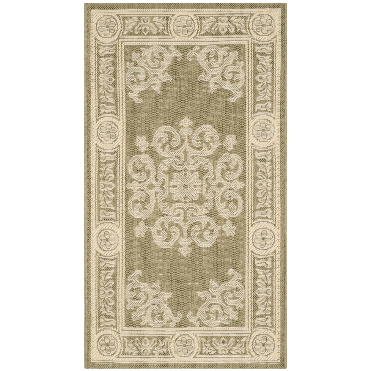 SAFAVIEH Outdoor CY2914-1E06 Courtyard Olive / Natural Rug - 6' 7 Round