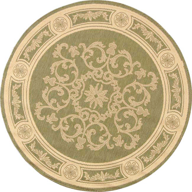 SAFAVIEH Outdoor CY2914-1E06 Courtyard Olive / Natural Rug - 5' 3 Round