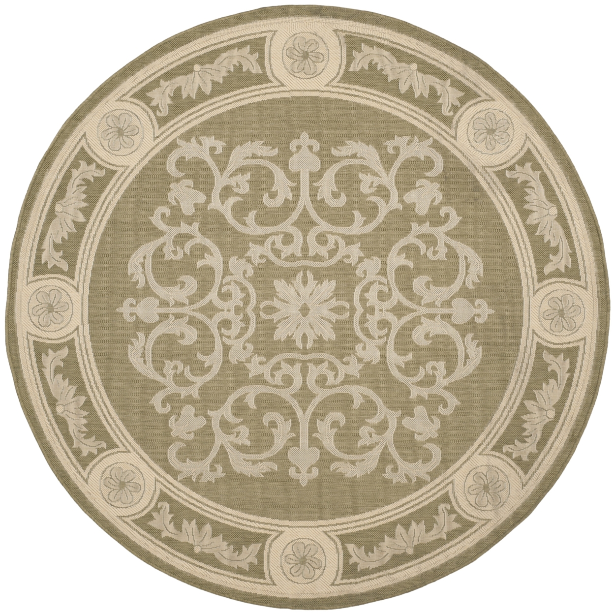 SAFAVIEH Outdoor CY2914-1E06 Courtyard Olive / Natural Rug - 6' 7 Round