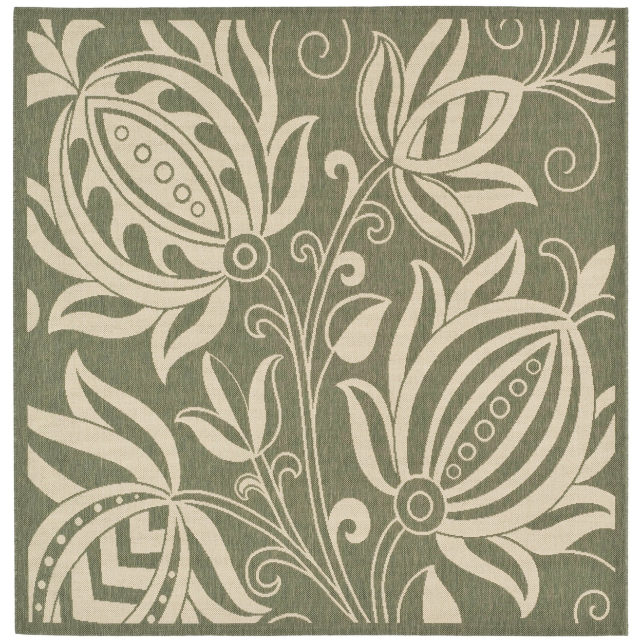 SAFAVIEH Outdoor CY2961-1E06 Courtyard Olive / Natural Rug - 7' 10 Square