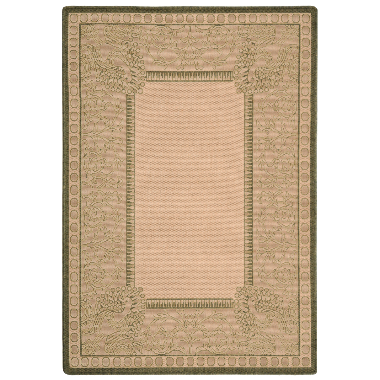 SAFAVIEH Outdoor CY2965-1E01 Courtyard Natural / Olive Rug - 4' X 5' 7