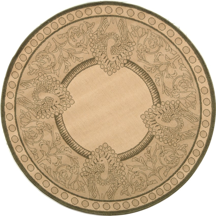 SAFAVIEH Outdoor CY2965-1E01 Courtyard Natural / Olive Rug - 5' 3 Round