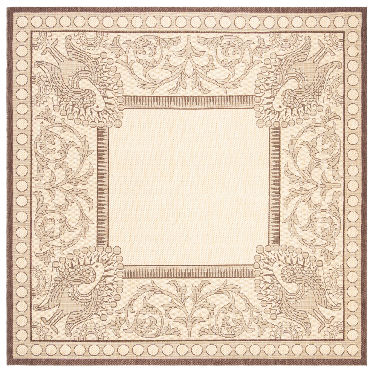 SAFAVIEH Outdoor CY2965-3401 Courtyard Natural / Chocolate Rug - 6' 7 Square