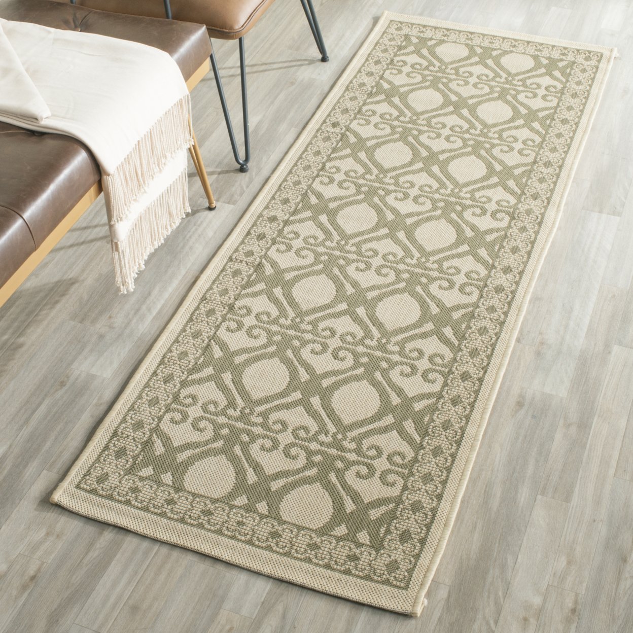 SAFAVIEH Outdoor CY3040-1E01 Courtyard Natural / Olive Rug - 6' 7 X 9' 6