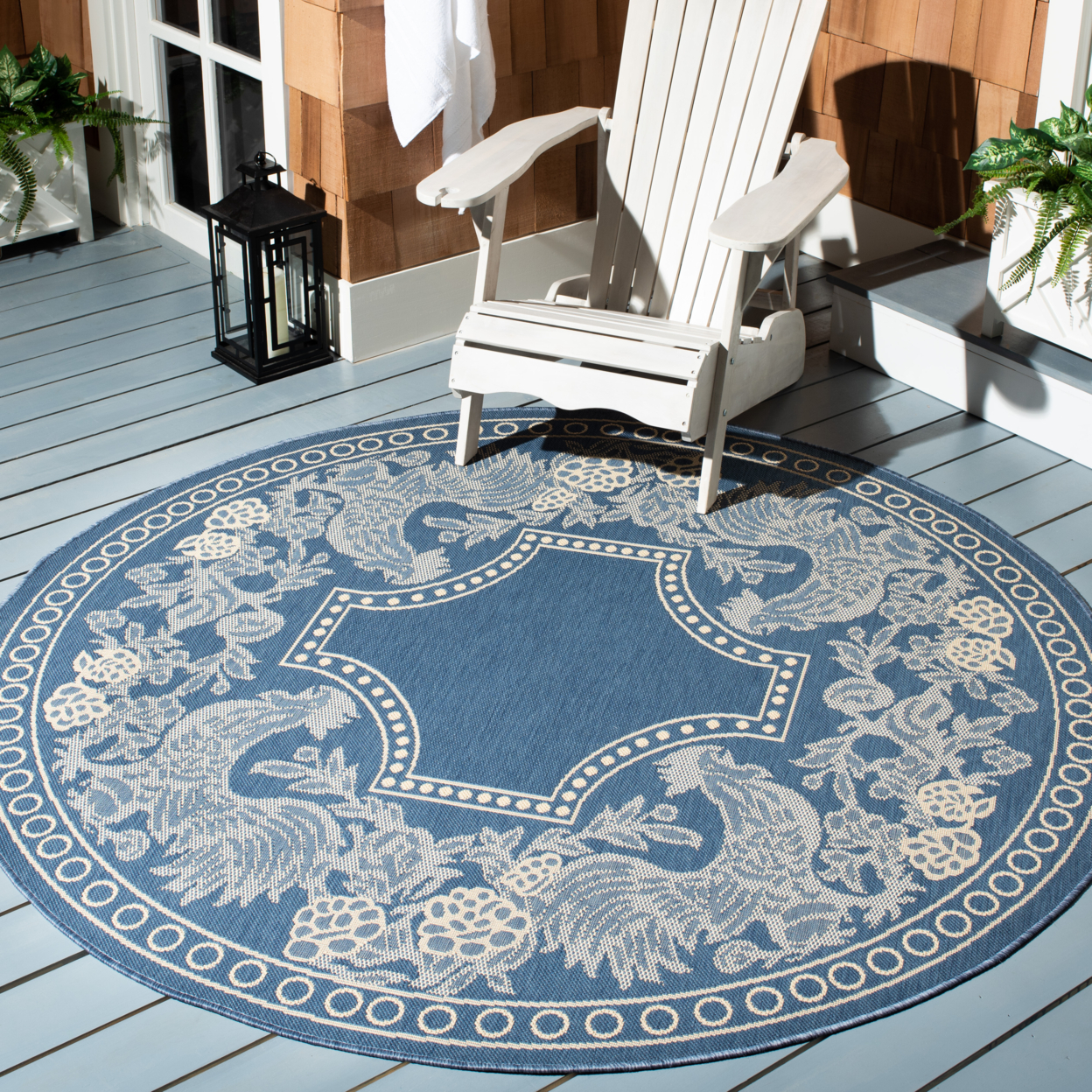SAFAVIEH Outdoor CY3305-3103 Courtyard Blue / Natural Rug - 6' 7 Square