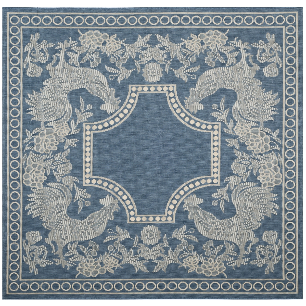 SAFAVIEH Outdoor CY3305-3103 Courtyard Blue / Natural Rug - 6' 7 Square