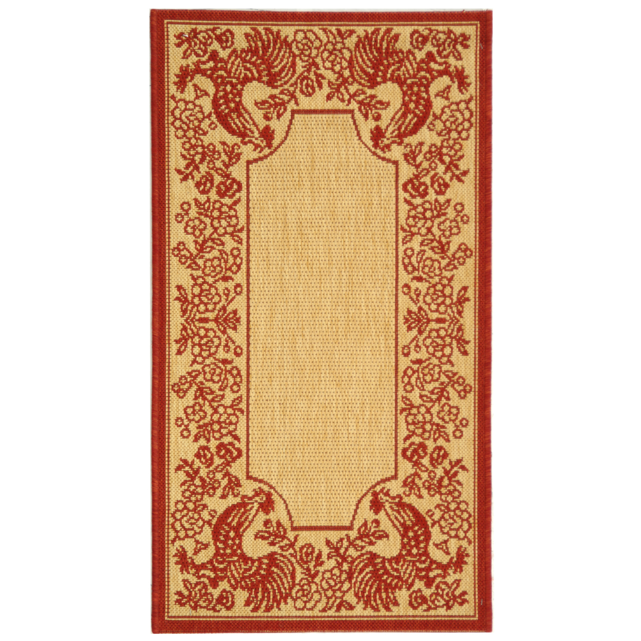 SAFAVIEH Outdoor CY3305-3701 Courtyard Natural / Red Rug - 2' 3 X 14'
