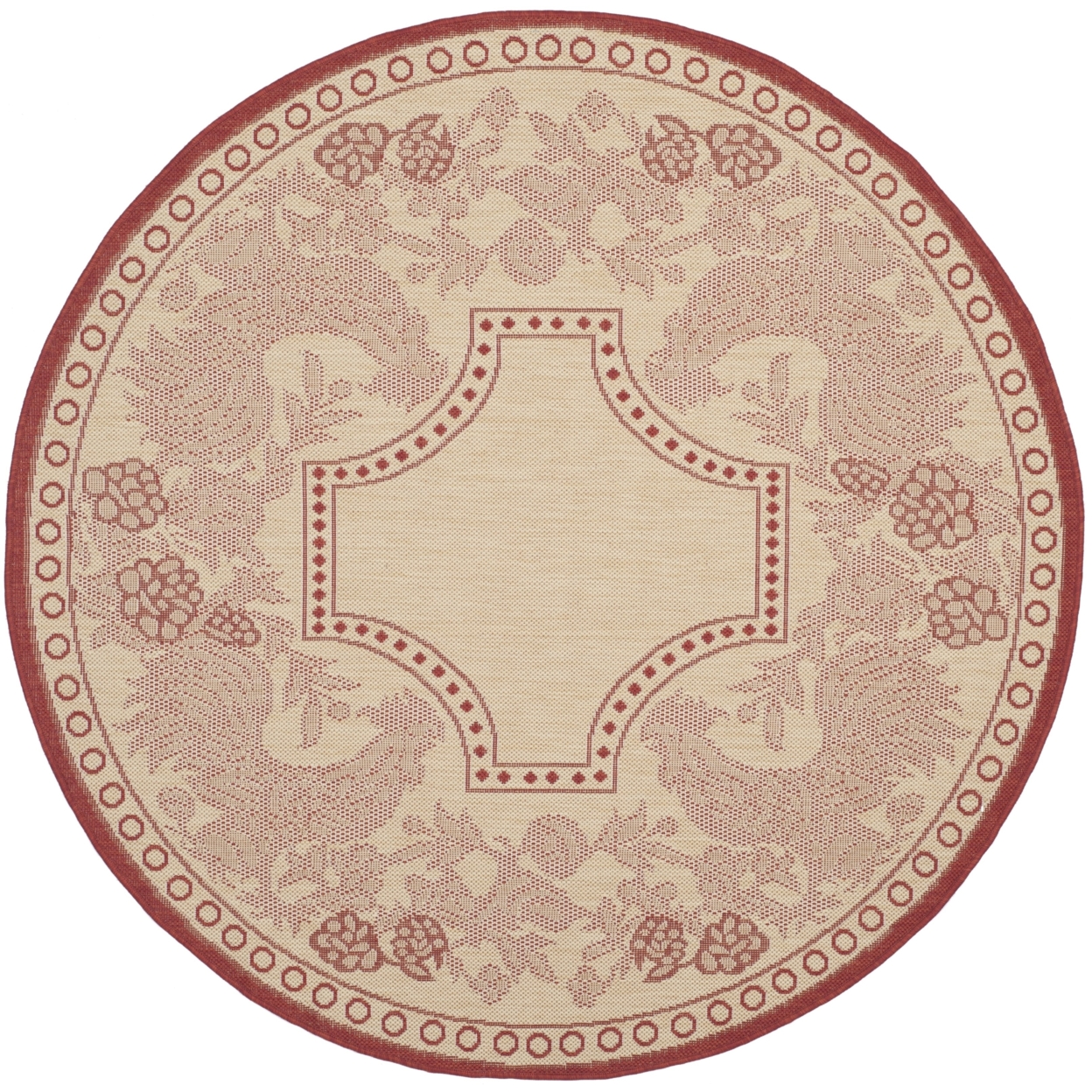 SAFAVIEH Outdoor CY3305-3701 Courtyard Natural / Red Rug - 6' 7 Round