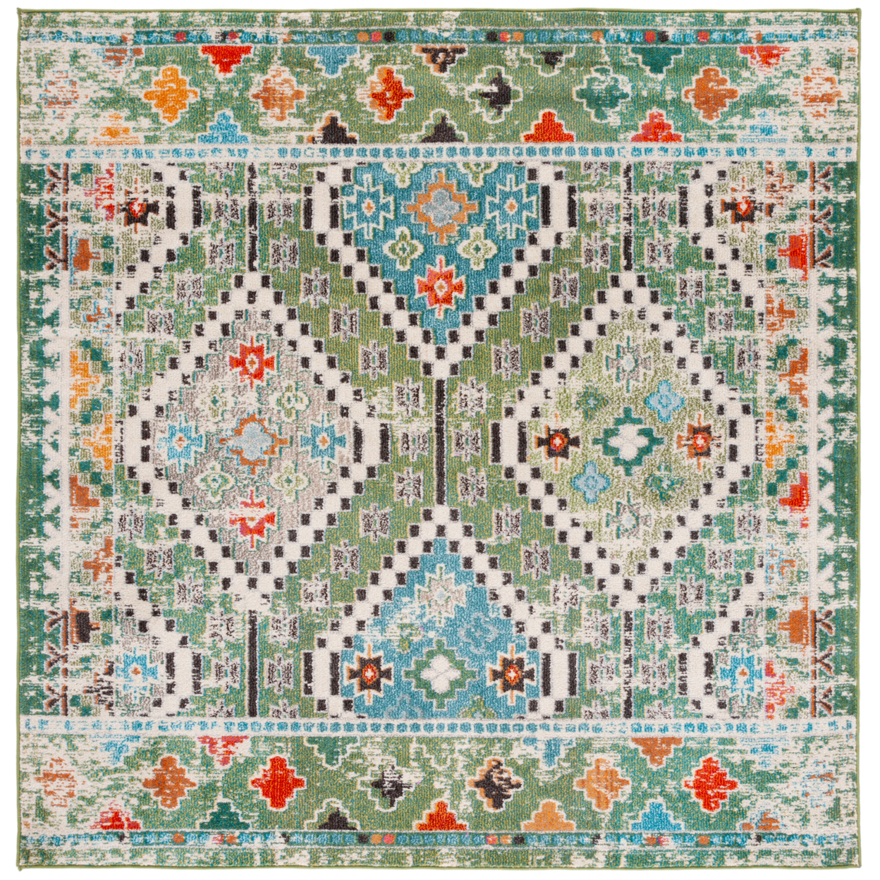 SAFAVIEH Madison Collection MAD418Y Green / Beige Rug - 6' 7 Square