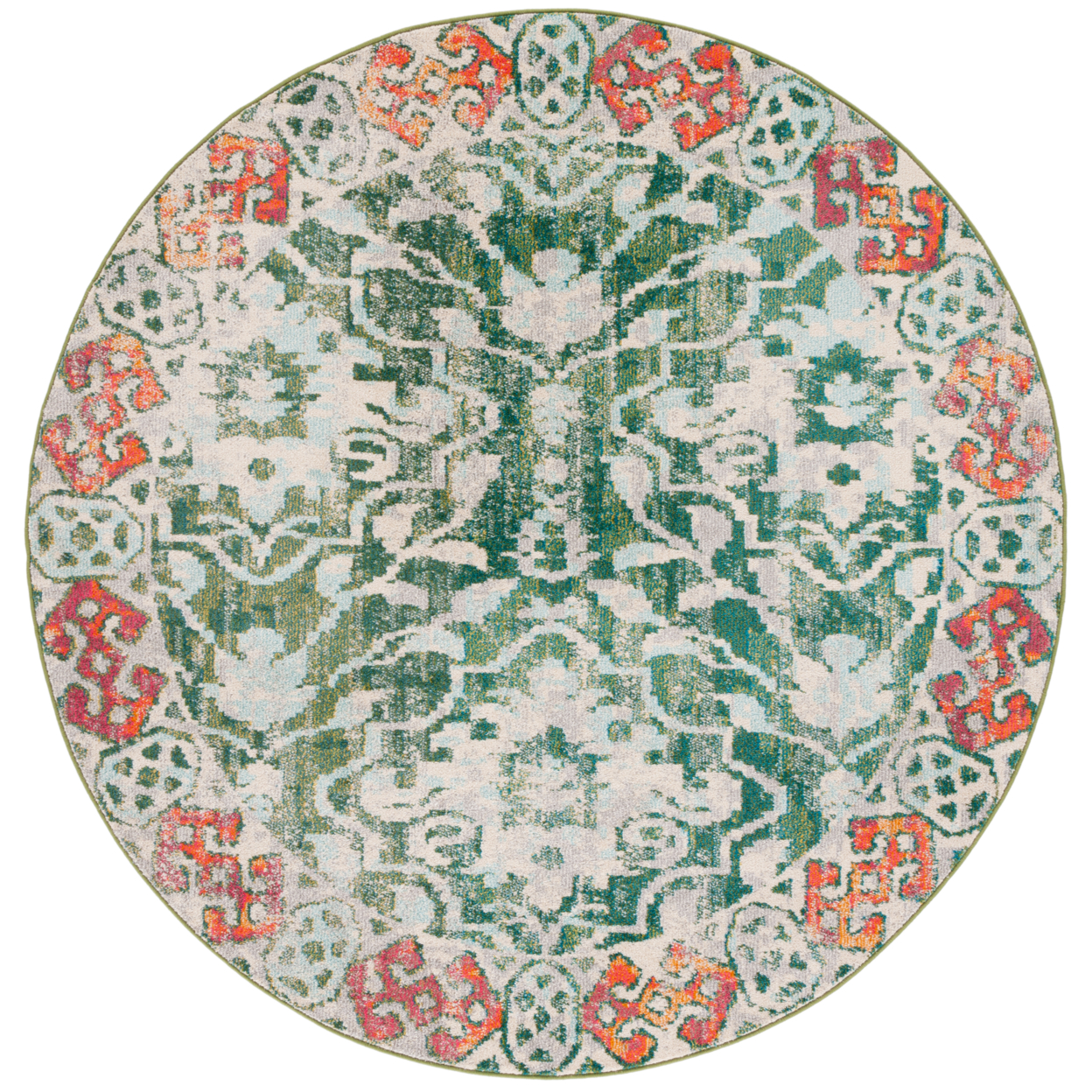 SAFAVIEH Madison Collection MAD444Y Green / Ivory Rug - 6' 7 Round