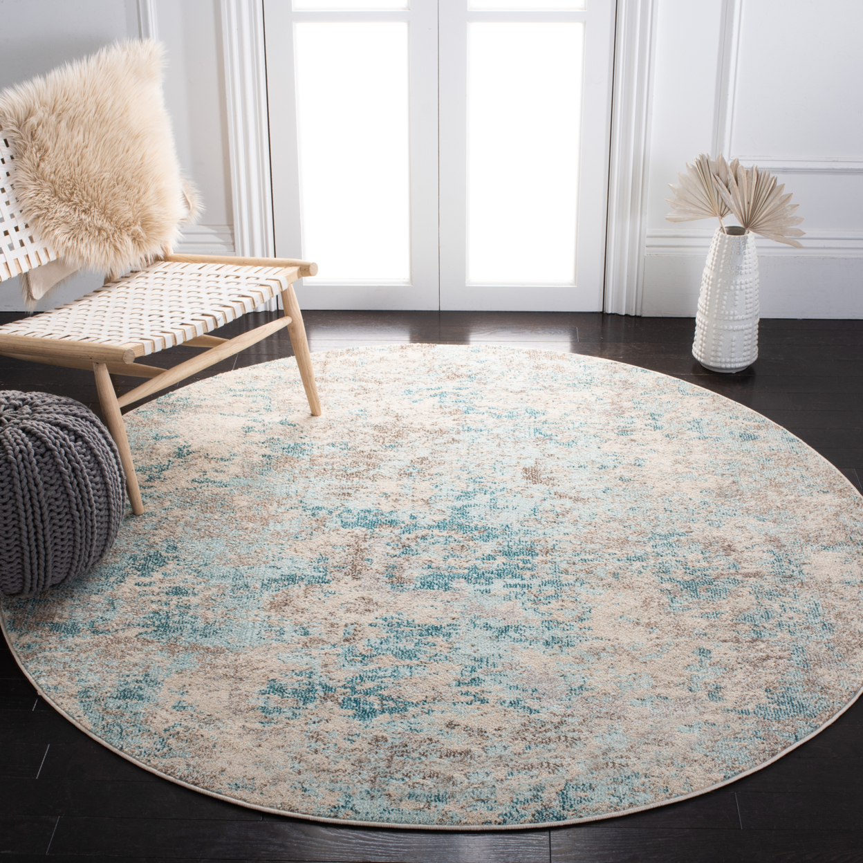SAFAVIEH Madison Collection MAD453C Ivory / Teal Rug - 3' Round
