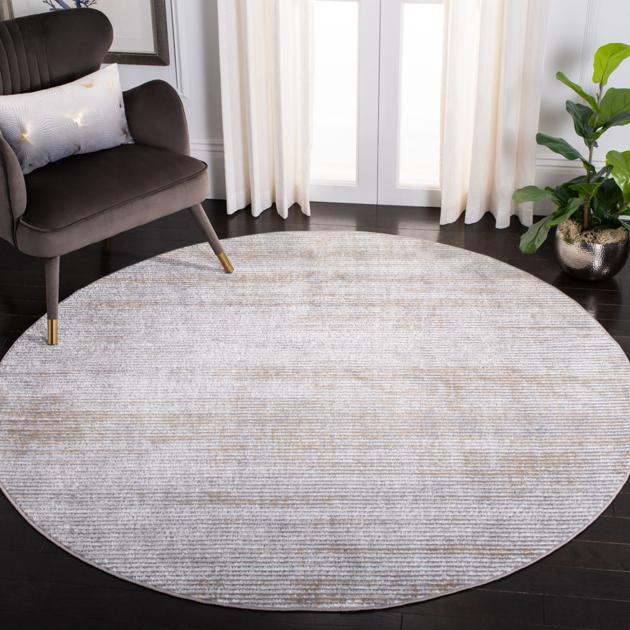 SAFAVIEH Orchard Collection ORC661G Grey / Gold Rug - 6-7 X 6-7 Round