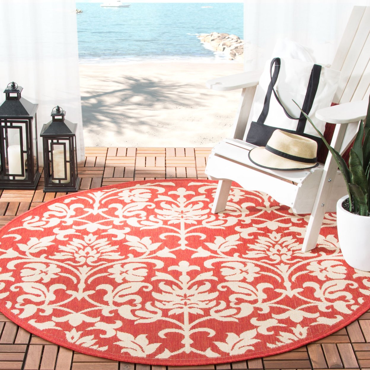 SAFAVIEH Outdoor CY3416-3707 Courtyard Red / Natural Rug - 4' X 5' 7