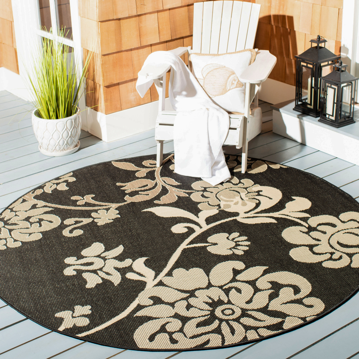 SAFAVIEH Outdoor CY4027D Courtyard Black Natural / Brown Rug - 6' 7 Square