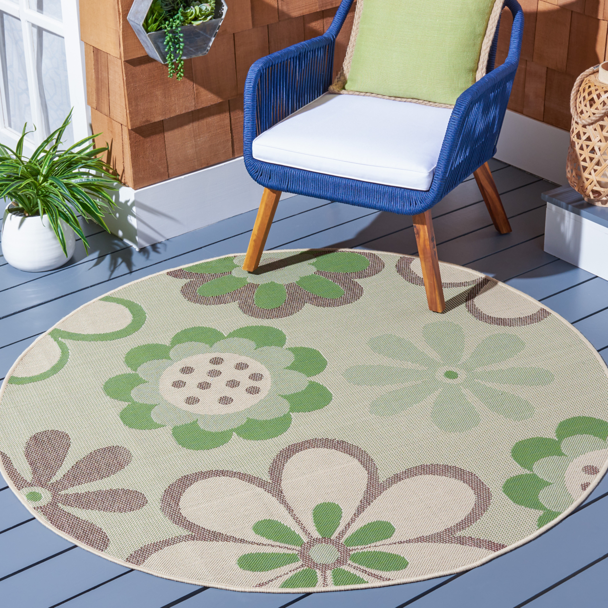 SAFAVIEH Outdoor CY4035A Courtyard Natural Brown / Olive Rug - 6' 7 Square