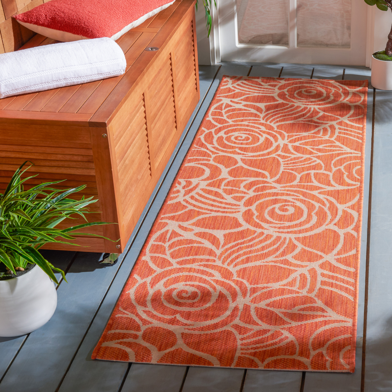 SAFAVIEH Outdoor CY5141A Courtyard Collection Rust / Sand Rug - 2' 7 X 8' 2