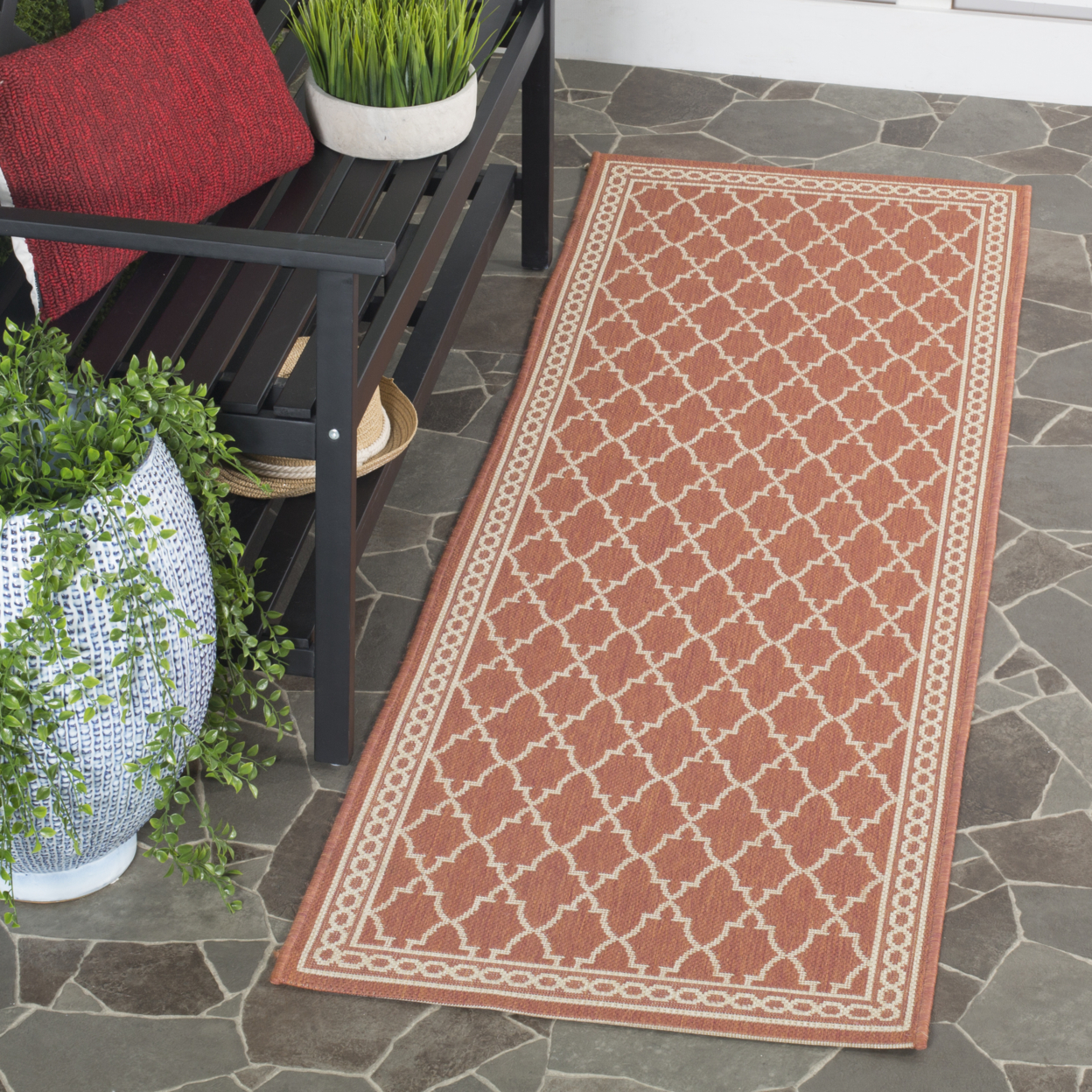 SAFAVIEH Outdoor CY5142A Courtyard Collection Rust / Sand Rug - 2' 7 X 8' 2