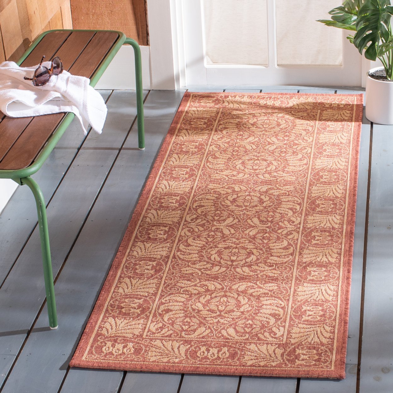 SAFAVIEH Outdoor CY5146A Courtyard Collection Rust / Sand Rug - 2' 7 X 8' 2