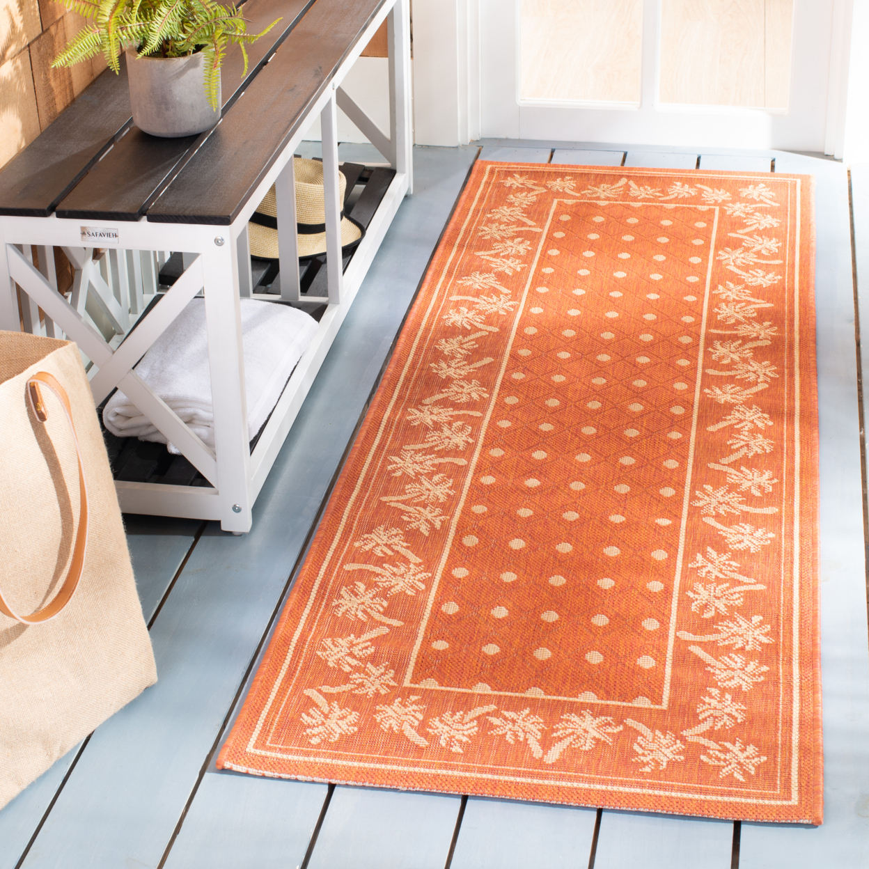 SAFAVIEH Outdoor CY5148A Courtyard Collection Rust / Sand Rug - 6' 7 X 9' 6