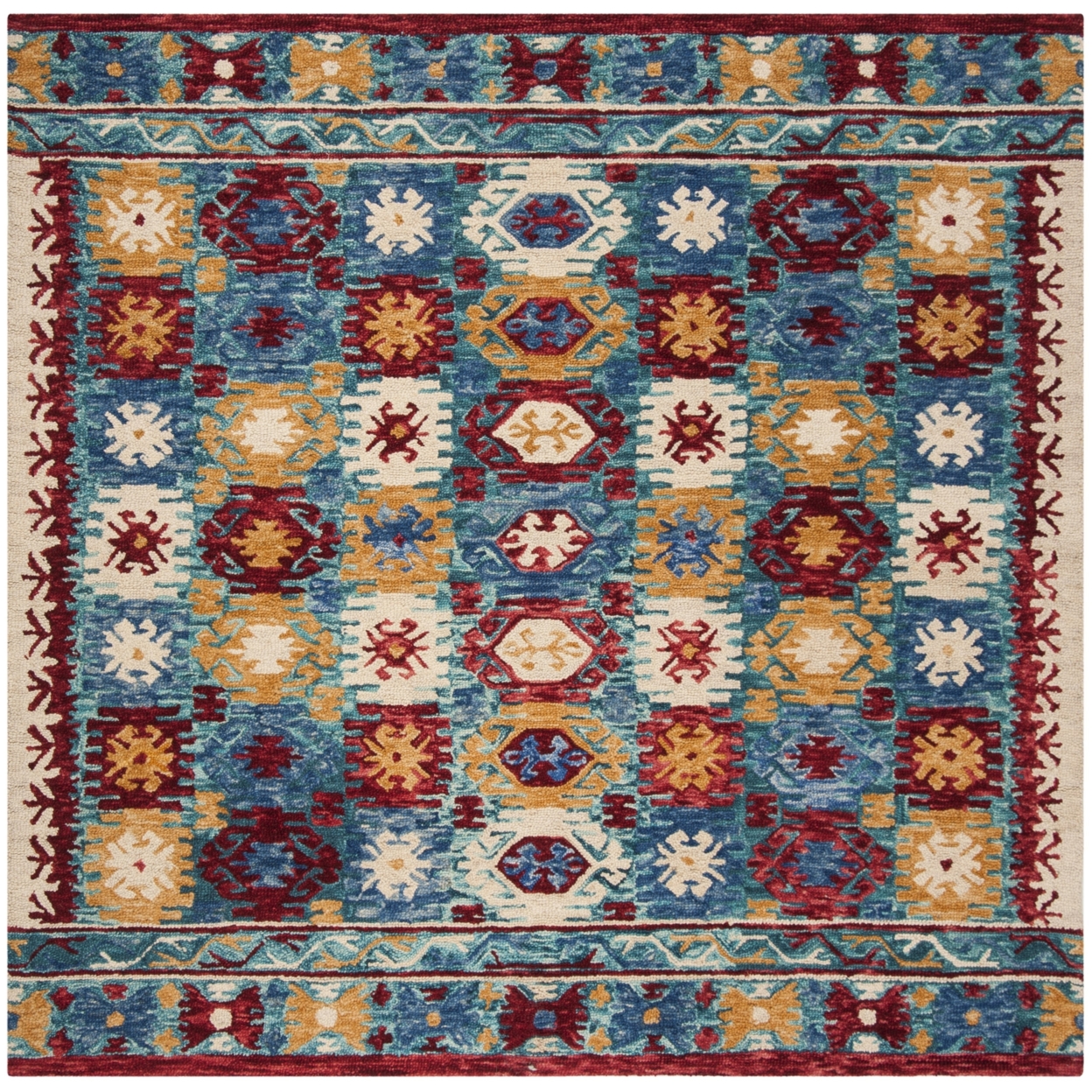 SAFAVIEH Aspen Collection APN505A Handmade Blue / Red Rug - 7' Square