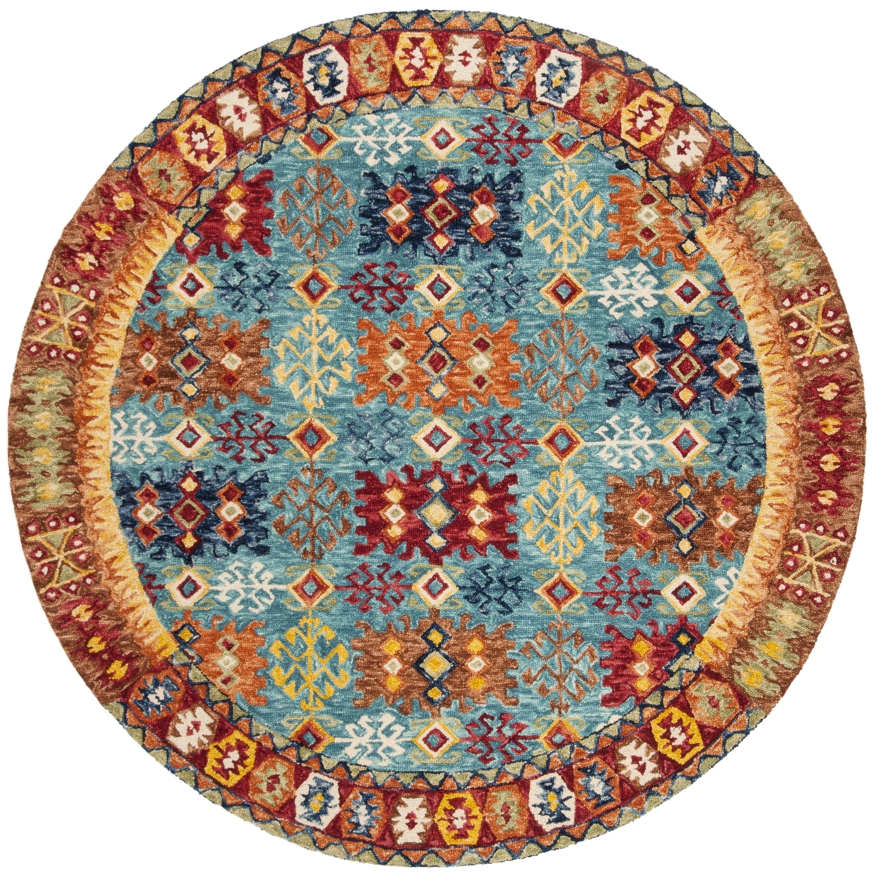 SAFAVIEH Aspen Collection APN503A Handmade Blue / Red Rug - 7' Round