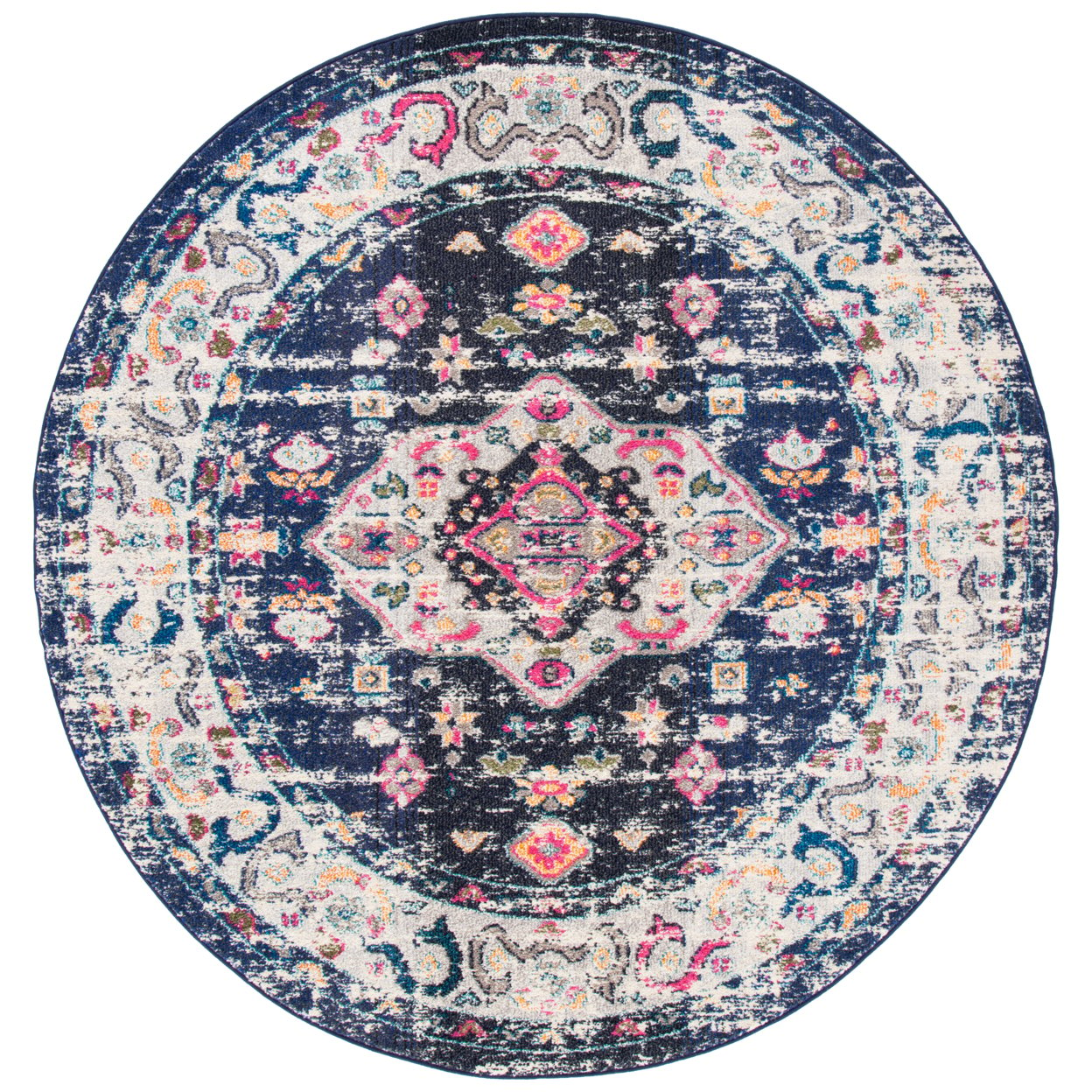 SAFAVIEH Madison Collection MAD468N Navy / Ivory Rug - 6' 7 Round