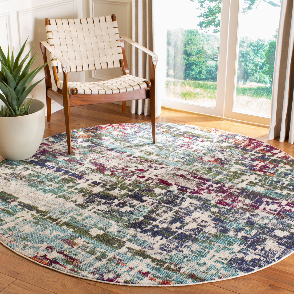 SAFAVIEH Madison Collection MAD469A Blue / Green Rug - 6' 7 Round