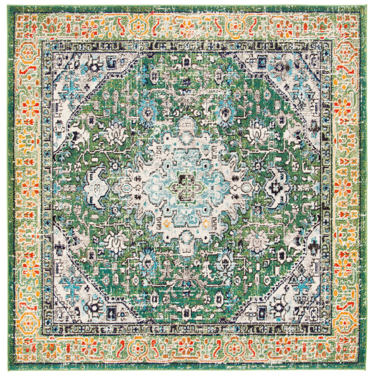 SAFAVIEH Madison Collection MAD474Y Green / Turquoise Rug - 5' Square