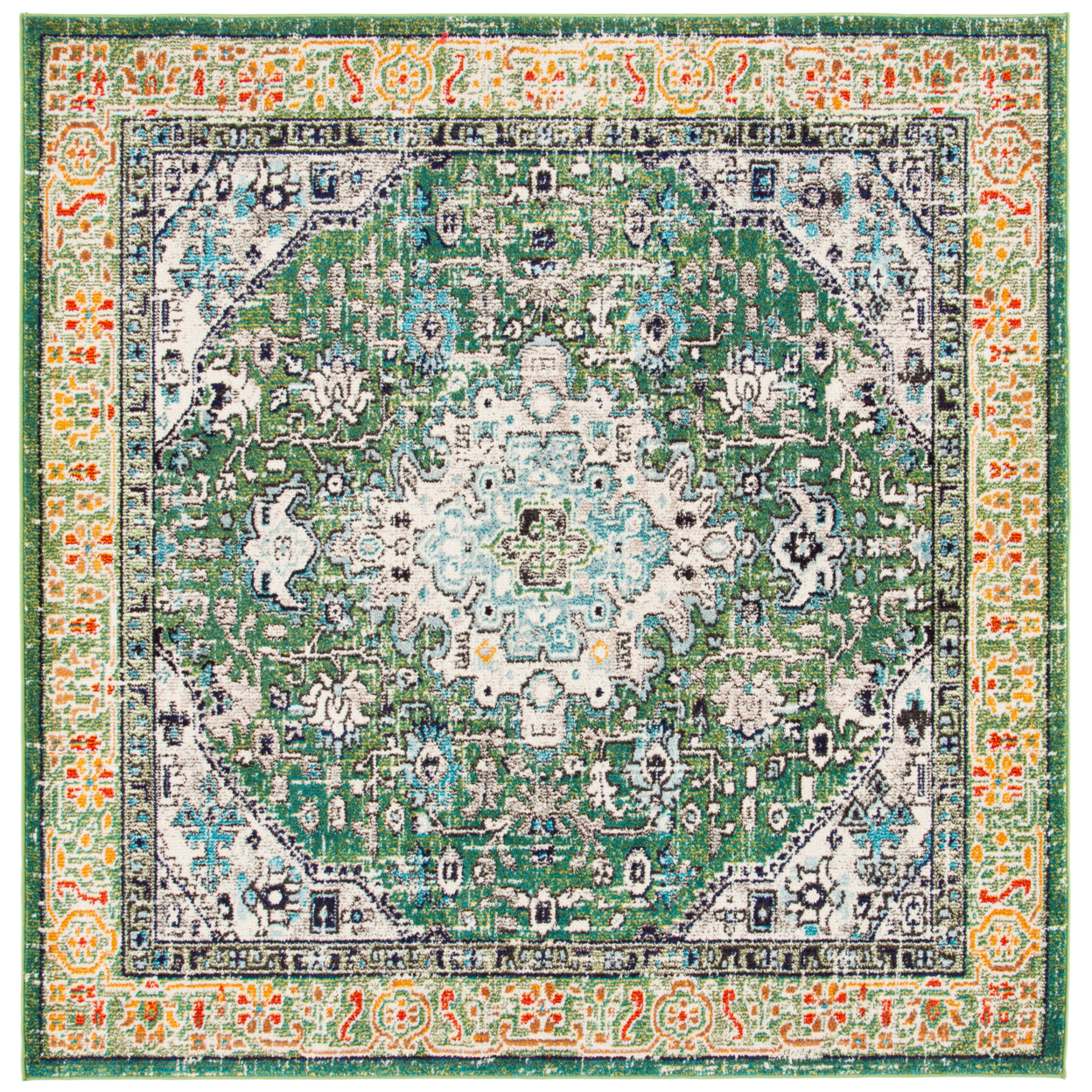 SAFAVIEH Madison Collection MAD474Y Green / Turquoise Rug - 6' 7 Square