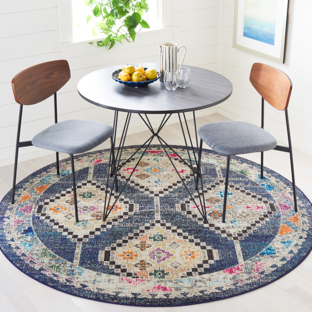 SAFAVIEH Madison Collection MAD481N Navy / Beige Rug - 6' 7 Square