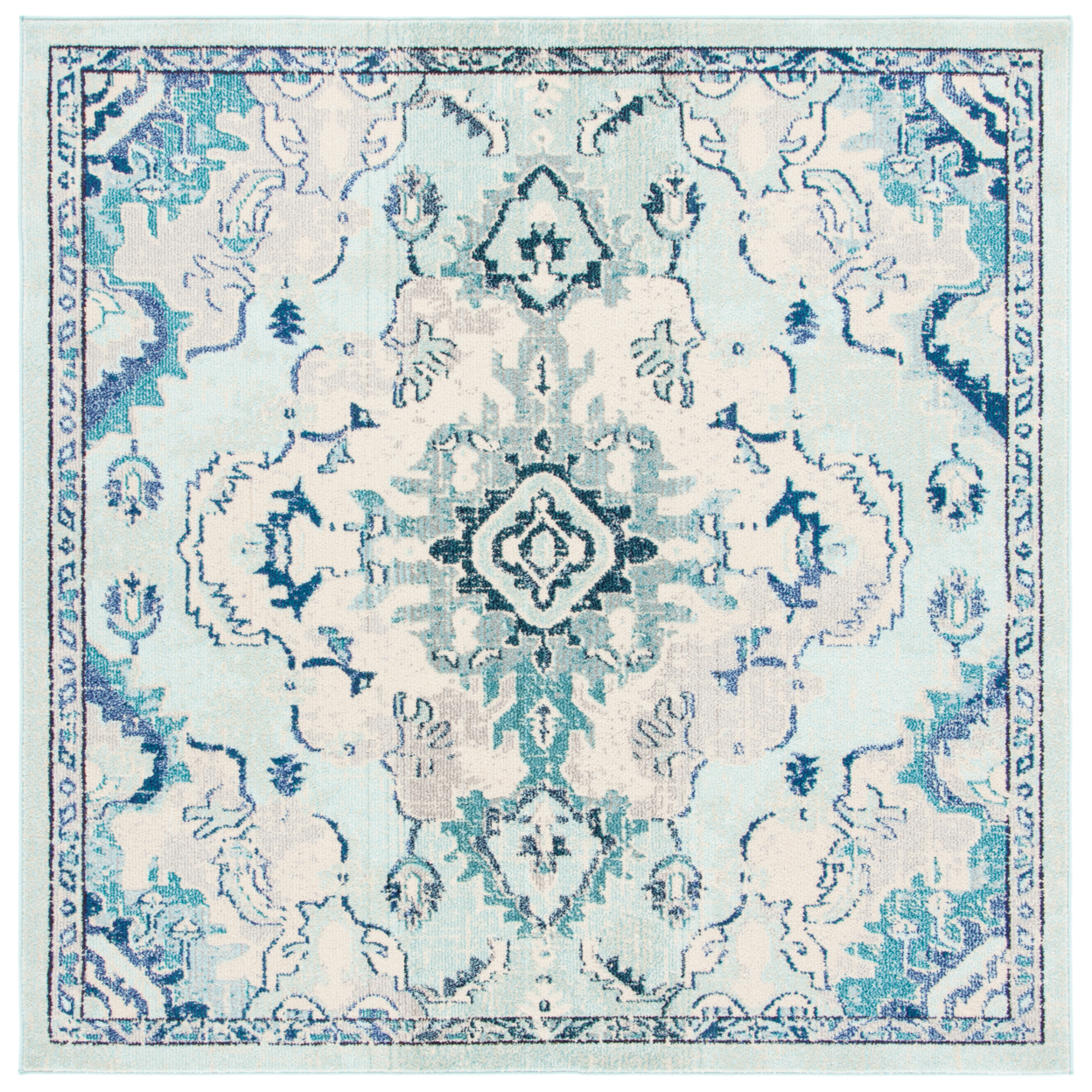 SAFAVIEH Madison Collection MAD484J Teal / Beige Rug - 6' 7 Square
