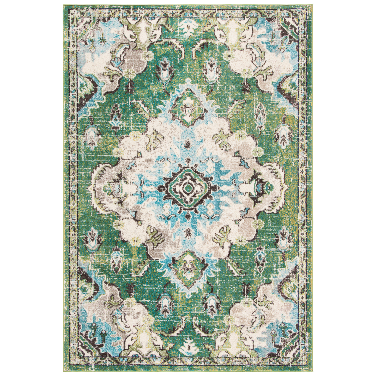 SAFAVIEH Madison Collection MAD484Y Green/ Light Blue Rug - 2' 2 X 12'