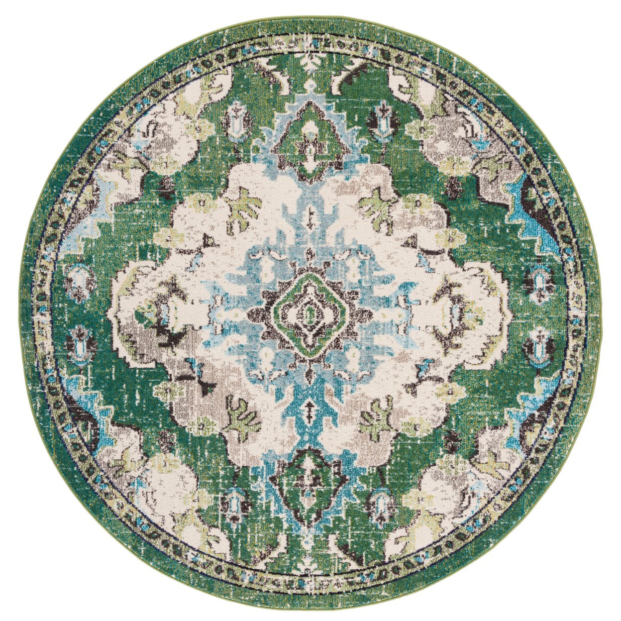 SAFAVIEH Madison Collection MAD484Y Green/ Light Blue Rug - 5' Round