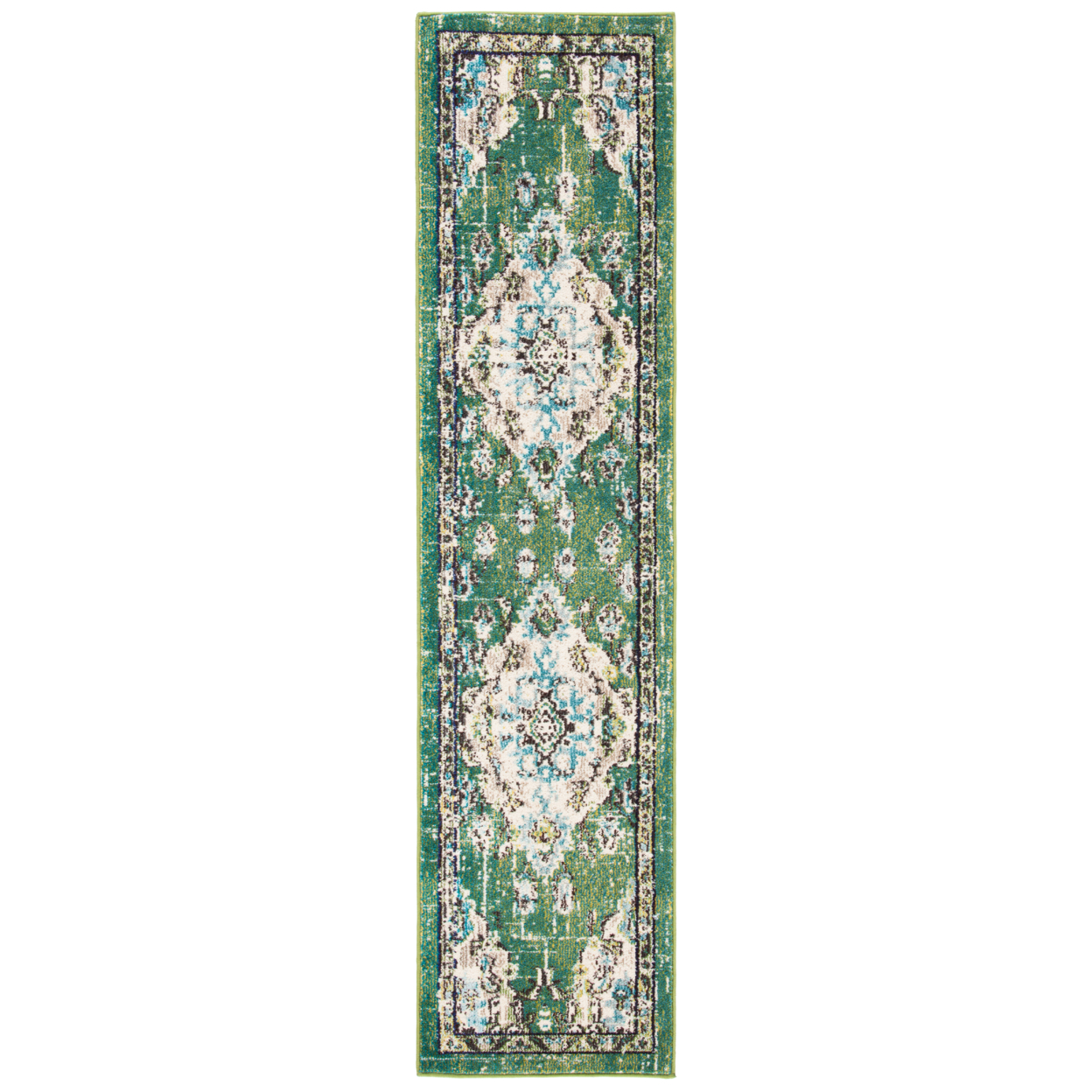 SAFAVIEH Madison Collection MAD484Y Green/ Light Blue Rug - 2' X 8'